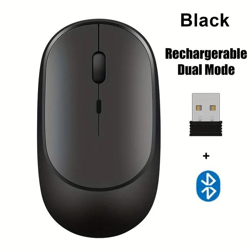 T I G O Wireless Mouse Rechargeable, Dual Mode 2.4G + Bluetooth 5.2, Silent Click Ergonomic Mouse with Type-C Charging, 1600 DPI USB Optical Mouse for Laptop, Desktop, Tablet, MacBook, PC Black - Image 1