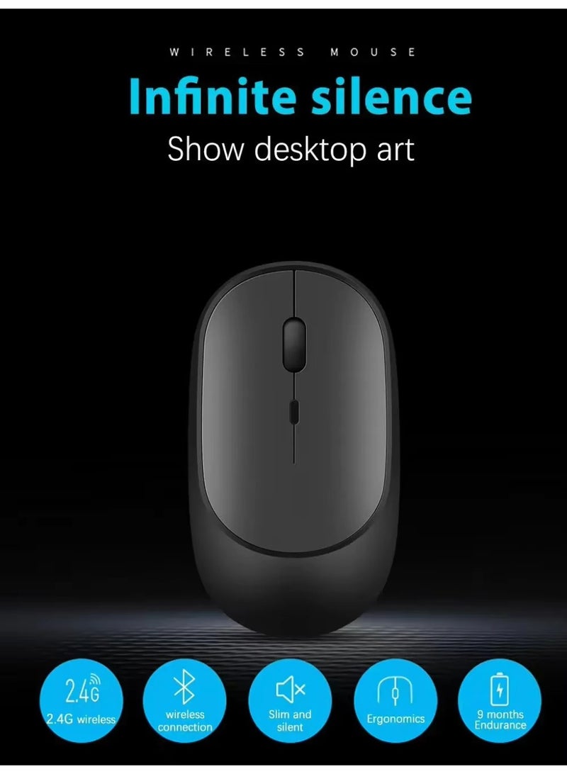 T I G O Wireless Mouse Rechargeable, Dual Mode 2.4G + Bluetooth 5.2, Silent Click Ergonomic Mouse with Type-C Charging, 1600 DPI USB Optical Mouse for Laptop, Desktop, Tablet, MacBook, PC Black - Image 5