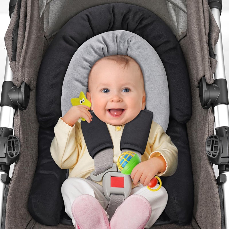 COOLBEBE Upgraded 3-in-1 Babybody Support & Strap Covers Set for Newborn Infant - Extra Soft Car Seat Insert Cushion Pad, Perfect for Carseats, Strollers, Swing, Black - Image 2