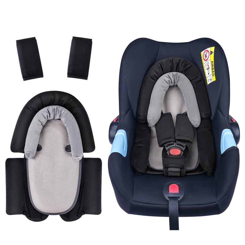 COOLBEBE Upgraded 3-in-1 Babybody Support & Strap Covers Set for Newborn Infant - Extra Soft Car Seat Insert Cushion Pad, Perfect for Carseats, Strollers, Swing, Black - Image 1