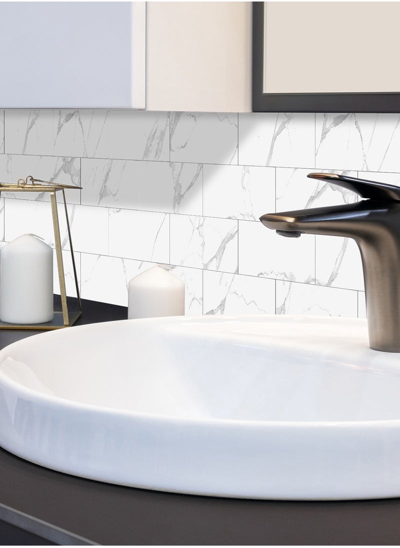 CityRiya-Long - 32Pcs Backsplash Tiles 20.32 * 10.16cm 3D Wall Panels Wall Sticker Self-Adhesive Brick Wallpaper Peel and Stick Tile for Kitchen Bathroom Shower Wall Tile Stickers Wall Decor - Image 1