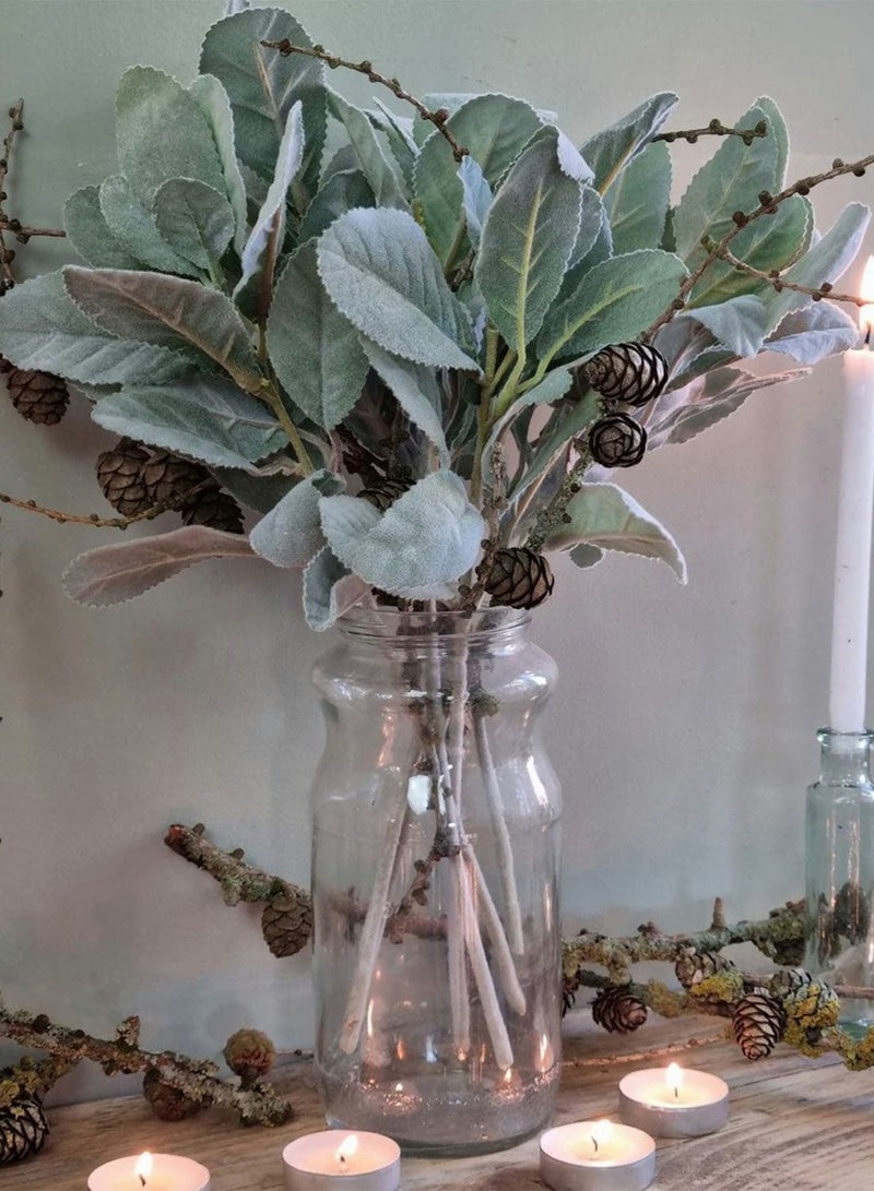 Excefore Real Touch Leaf Lambs Ear Stems, 5 Pcs Faux Greenery Stems, Lambs Ear Garland, Bulk Foliage Leaves Plant Spray for Home Wedding DIY Floral Arrangement Centerpiece Decoration - Image 2