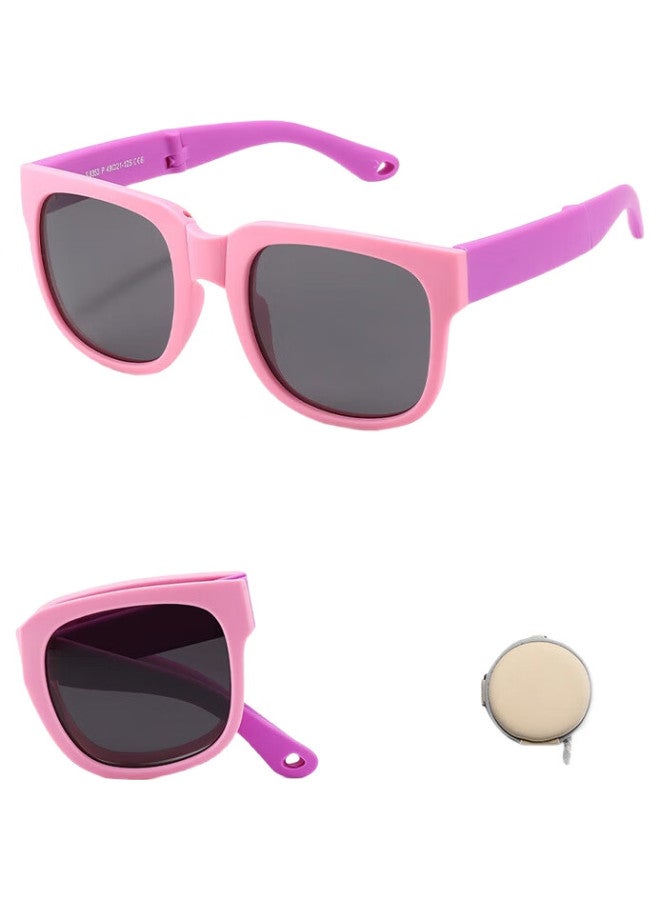 LOVECRAFT Kids Folding Sunglasses - Pink Frame With Rose Red Legs Uv Protection Baby Sunglasses Square Kids Glasses - Image 1