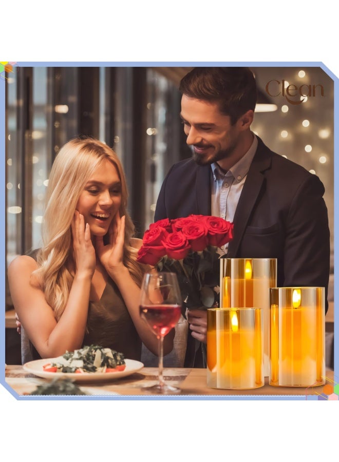 Clean Set of 3 Flameless Glass Candles, featuring a timer and remote control; LED pillar candles with a flickering effect, battery-operated—ideal for restaurant decor, festive atmospheres, and special occasions. - Image 4