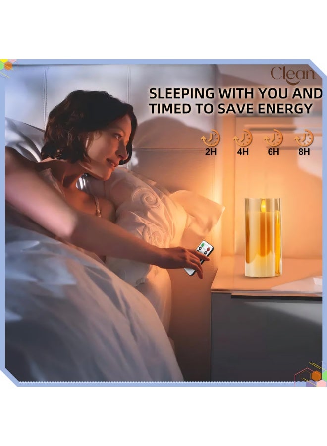 Clean Set of 3 Flameless Glass Candles, featuring a timer and remote control; LED pillar candles with a flickering effect, battery-operated—ideal for restaurant decor, festive atmospheres, and special occasions. - Image 5