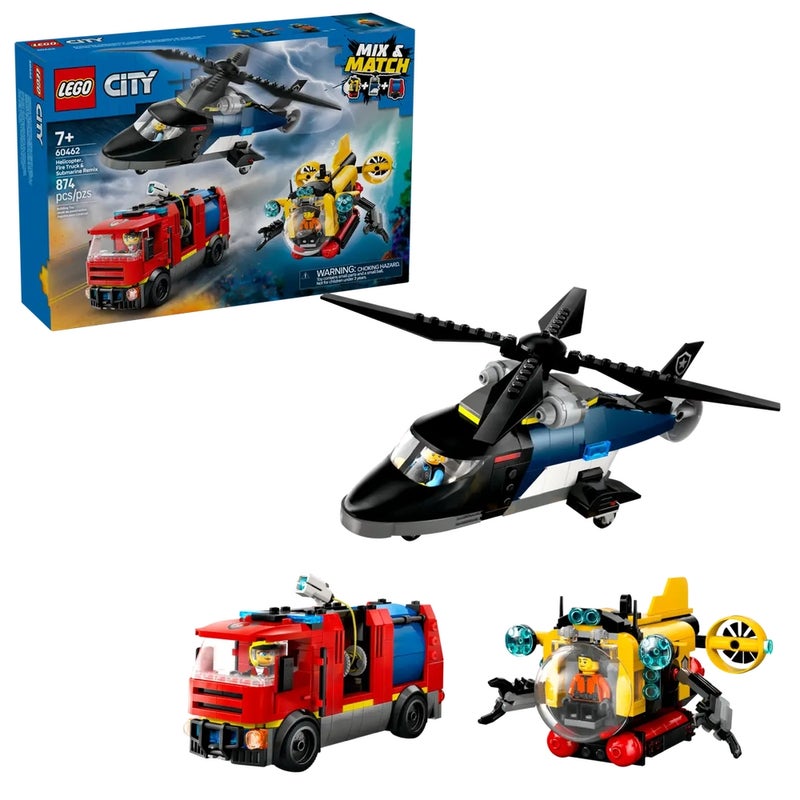 LEGO - City Helicopter, Fire Truck & Submarine Remix 874 Pieces - 60462 - Image 2