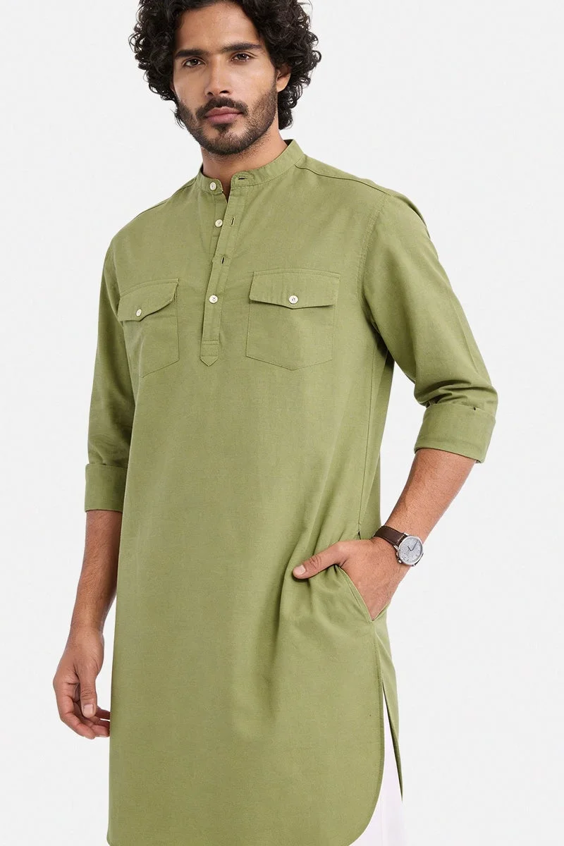 سنيتش Green Solid Long Sleeve Regular Fit Shirt