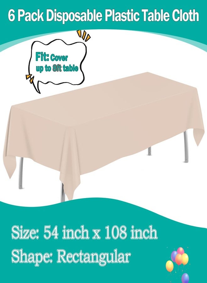 tujol Ivory 6 Pack Plastic Table Cloth 54" x 108", Disposable Tablecloths Rectangle Table Cover, Plastic Tablecloths for Parties - Image 2