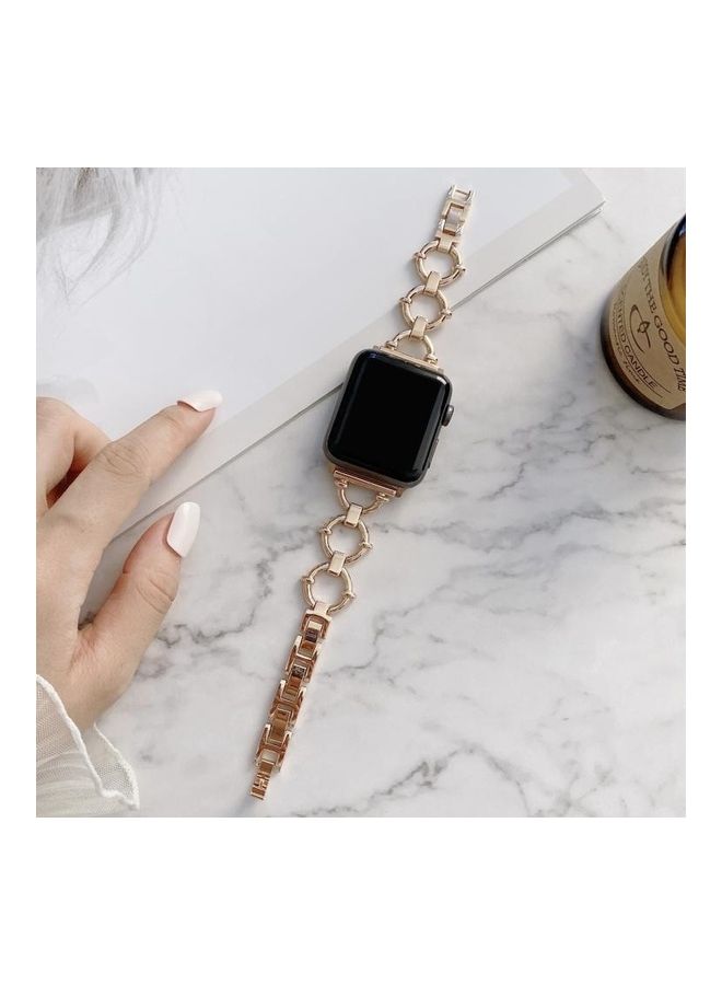 NIBEMINENT O-Shaped Chain Metal Replacement Strap Watchband For Apple Watch Series 7/6/5/4/3/2/1/SE 45/44/42mm Rose Gold - Image 1