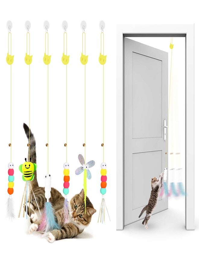 Kerros Interactive Hanging Cat Toy 6 Pcs, Plush Feather Cat Door Toys for Indoor Cats Kittens Self Play Toys for Swatting, Biting, Hunting, Exercise - Image 1