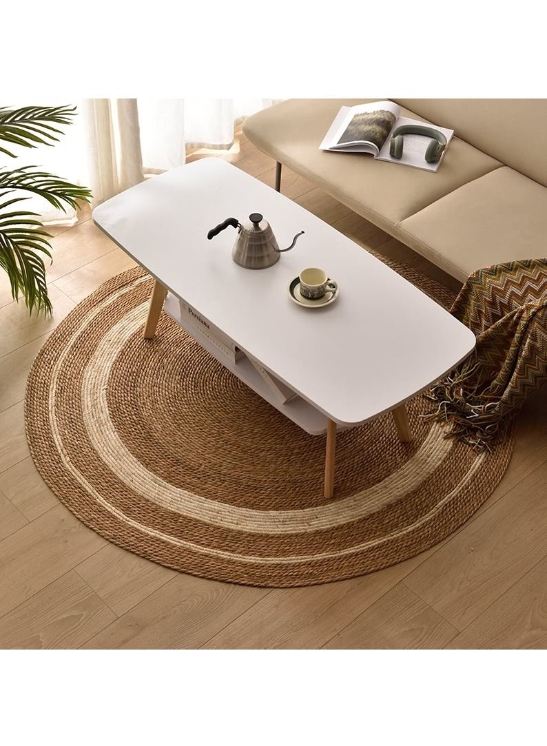 LINGWEI Natural Jute Rug with White Line Jute Carpet Handmade Braided Round Rug carpet For Living room Bedroom Hand Wooven Seagrass Natural Jute Roll Carpet - Image 3
