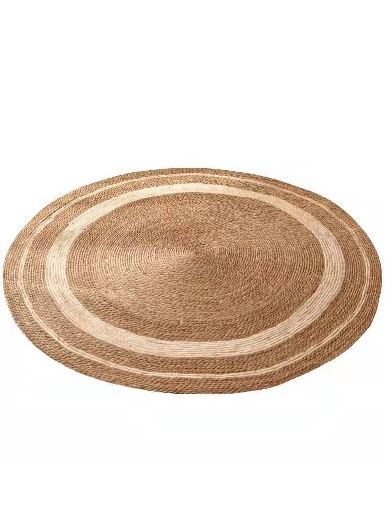 LINGWEI Natural Jute Rug with White Line Jute Carpet Handmade Braided Round Rug carpet For Living room Bedroom Hand Wooven Seagrass Natural Jute Roll Carpet - Image 4