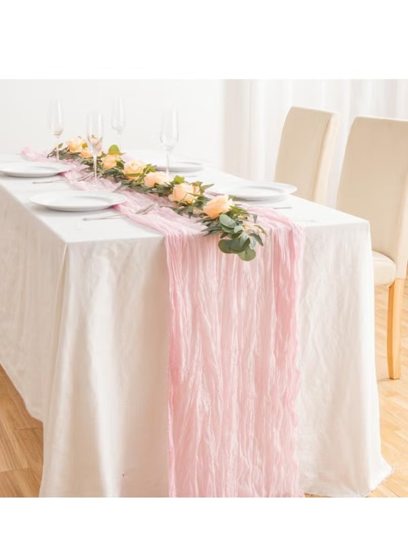 90*300 CM Cheesecloth Table Runner, Boho Gauze Table Runner, Cheese Cloth Table Runner, Rustic Runner for Wedding Baby Bridal Shower Birthday Party Decorations, Pink - Image 3
