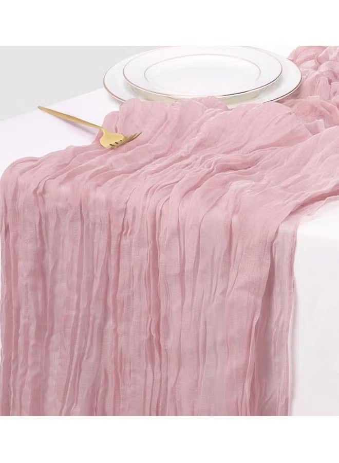 90*300 CM Cheesecloth Table Runner, Boho Gauze Table Runner, Cheese Cloth Table Runner, Rustic Runner for Wedding Baby Bridal Shower Birthday Party Decorations, Pink - Image 1