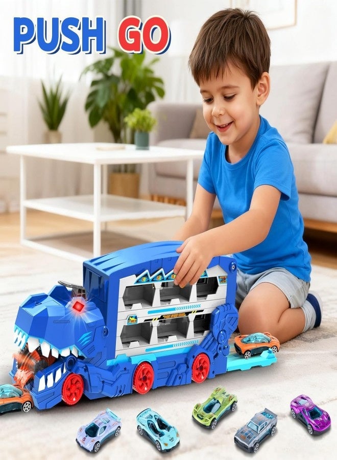 Dinosaur Transport Car Race Track Toy Set for Kids,12 Race Cars - Monster Carrier Truck Toys for Age 3 4 5 6 7 8 9 10 11 12 Years Old Boy Christmas Birthday Gifts - Image 1