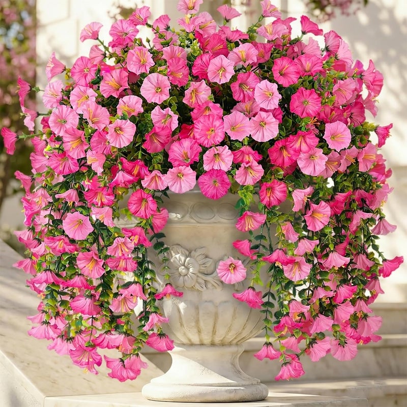 Ivydale 2 PCS Artificial Hanging Flowers Fake Plants OutdoorSilk Morning Glory Faux Flowers with Eucalyptus LeavesUV Resistant Realistic Hanging Plants for Home Garden Decor PinkLight Pink - Image 2