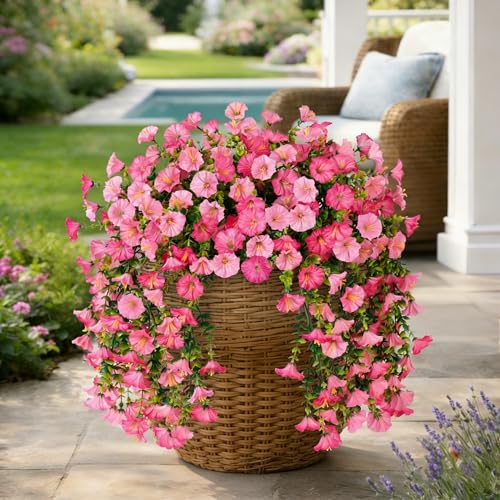 Ivydale 2 PCS Artificial Hanging Flowers Fake Plants OutdoorSilk Morning Glory Faux Flowers with Eucalyptus LeavesUV Resistant Realistic Hanging Plants for Home Garden Decor PinkLight Pink - Image 3