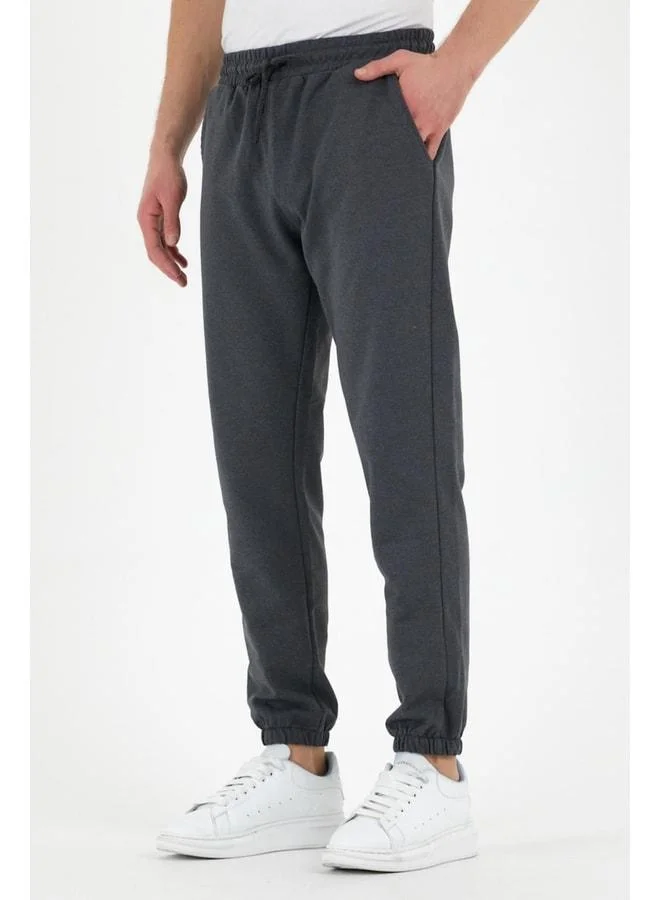Mmetalic Anthracite Men’s Sweatpants with Label, Back and Side Pockets, Regular Fit, Elastic Cuffs.