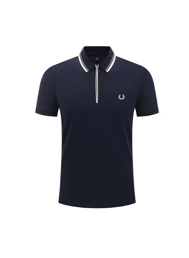 Fred Perry wheat ear stereo standard half zipper Polo shirt for men and women with the same contrast collar business casual short sleeve T-shirt. - Image 3