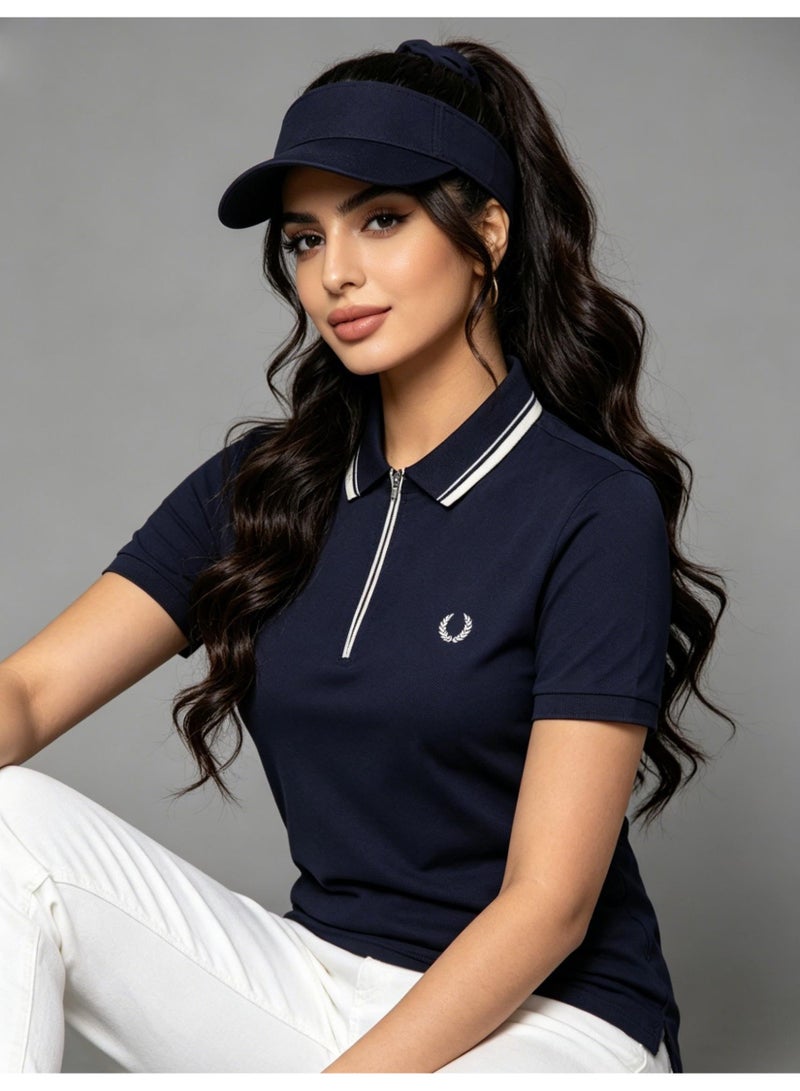 Fred Perry wheat ear stereo standard half zipper Polo shirt for men and women with the same contrast collar business casual short sleeve T-shirt. - Image 5