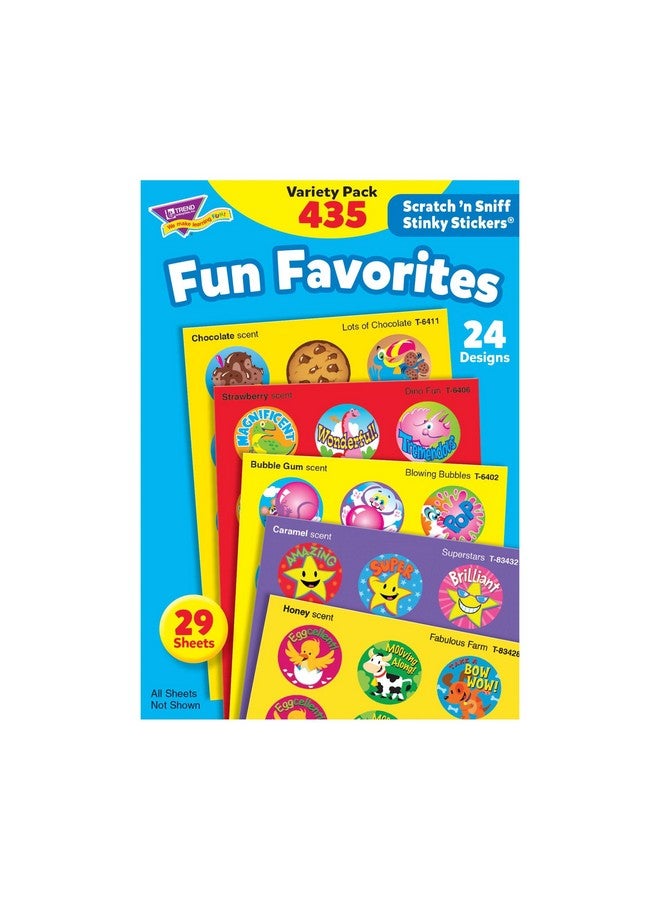 Trend Enterprises: Fun Favorites, Scented Scratch 'N Sniff Stinky Stickers, Fun for Rewards, Incentives, Crafts and as Collectibles, 24 Different Designs, 29 Sheets Included, for Ages 3 and Up - Image 1