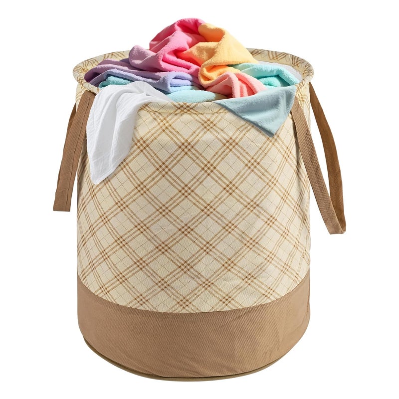 Kuber Industries Kuber Industries 45L Foldable Dirty Clothes Laundry Basket With Handles For Washing - Baby Unwashed Dress Bin/Storage Box | Checkered - Cream - Image 1