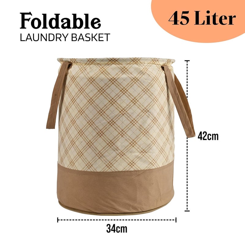 Kuber Industries Kuber Industries 45L Foldable Dirty Clothes Laundry Basket With Handles For Washing - Baby Unwashed Dress Bin/Storage Box | Checkered - Cream - Image 3