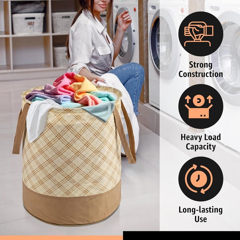 Kuber Industries Kuber Industries 45L Foldable Dirty Clothes Laundry Basket With Handles For Washing - Baby Unwashed Dress Bin/Storage Box | Checkered - Cream - Image 4