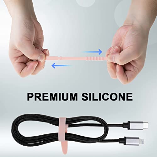 Neepanda 12 Pack Reusable Cable Zip Ties, 4.5 Inch Elastic Silicone Cord Organizer Straps for Bundling and Organizing Phone Charging, Cable Wire, Headphones, Management Home Office Table (Pink) - Image 3
