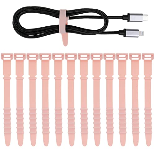 Neepanda 12 Pack Reusable Cable Zip Ties, 4.5 Inch Elastic Silicone Cord Organizer Straps for Bundling and Organizing Phone Charging, Cable Wire, Headphones, Management Home Office Table (Pink) - Image 1