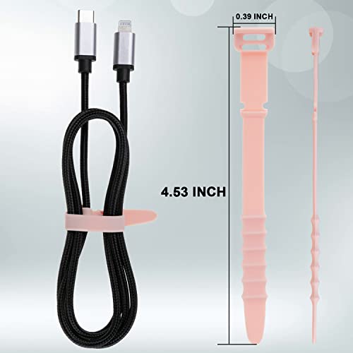 Neepanda 12 Pack Reusable Cable Zip Ties, 4.5 Inch Elastic Silicone Cord Organizer Straps for Bundling and Organizing Phone Charging, Cable Wire, Headphones, Management Home Office Table (Pink) - Image 5