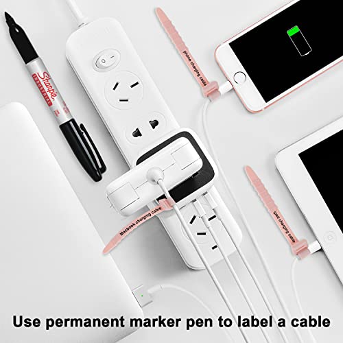Neepanda 12 Pack Reusable Cable Zip Ties, 4.5 Inch Elastic Silicone Cord Organizer Straps for Bundling and Organizing Phone Charging, Cable Wire, Headphones, Management Home Office Table (Pink) - Image 2