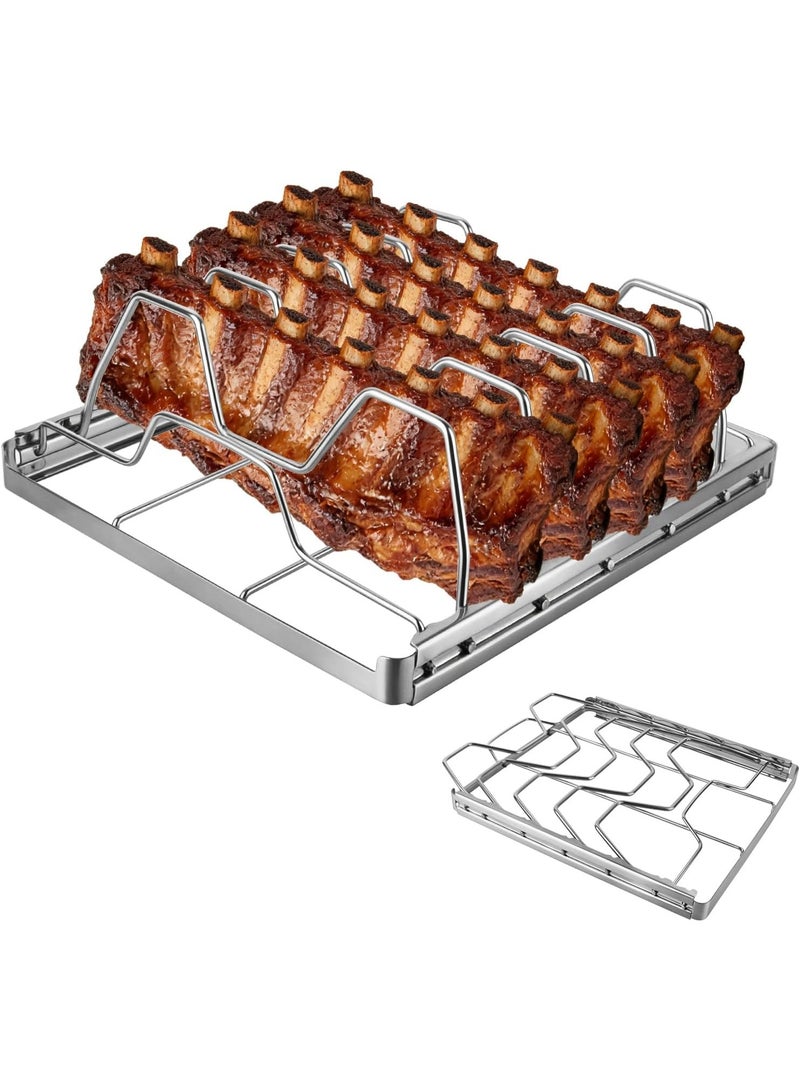 YelaJoy Rib Rack for Smoking and Grilling, Smoking-holds Up to 4 Full Racks of Ribs for Standing Rib Roast, Stainless Steel Meat Resting Rack for Outdoor Grill Camping Picnics Barbecue Grills and Smokers - Image 1