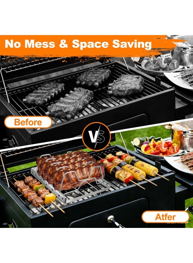YelaJoy Rib Rack for Smoking and Grilling, Smoking-holds Up to 4 Full Racks of Ribs for Standing Rib Roast, Stainless Steel Meat Resting Rack for Outdoor Grill Camping Picnics Barbecue Grills and Smokers - Image 5