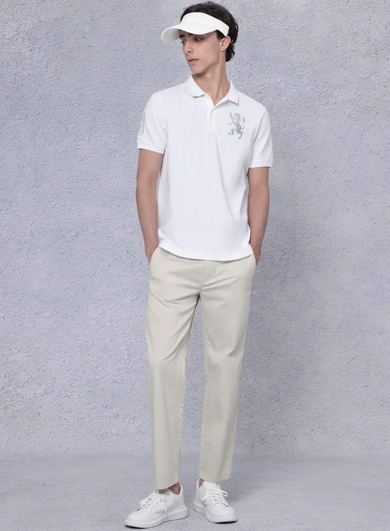 جيوردانو بولو رجالي بنقش أسد ثلاثي الأبعاد بقصة ضيقة وتطريز جريء من قماش البيكيه الفاخر