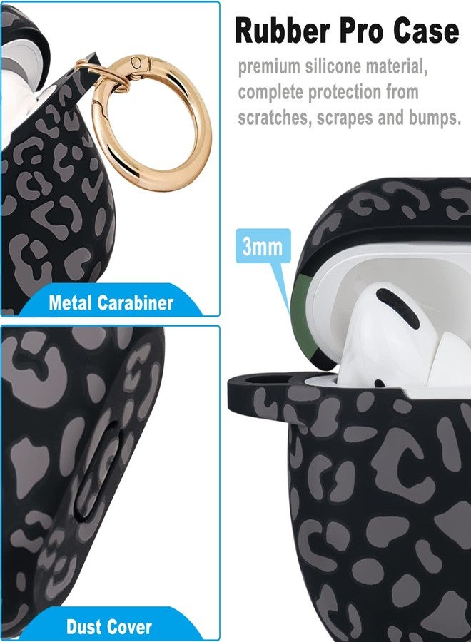 جراب سيليكون ناعم ومرن لسماعات AirPods Pro من Gawnock بنقشة جلد النمر، إصدار 2019، مع سلسلة مفاتيح، مناسب للنساء والفتيات - رمادي بنقشة جلد النمر والفهد - Image 4