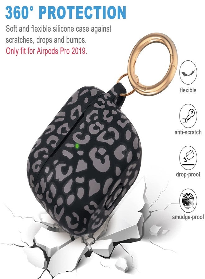 جراب سيليكون ناعم ومرن لسماعات AirPods Pro من Gawnock بنقشة جلد النمر، إصدار 2019، مع سلسلة مفاتيح، مناسب للنساء والفتيات - رمادي بنقشة جلد النمر والفهد - Image 5