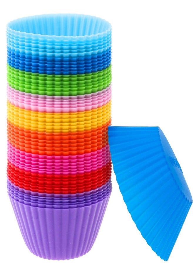 HUNCHA Silicone Round Baking Cups, Reusable Moould for Party Cupcake Muffin Candies Liners, Non-Stick Cup Cake Moulds, Standard Size, Random Color, Pack of 24 - Image 1