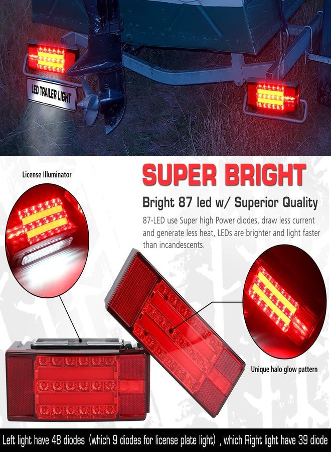 Linkitom New Halo Rectangle Submersible LED Trailer Light, Super Bright Brake Stop Turn Tail License Lights for Camper Truck RV Boat Snowmobile Under 80" Inch - Image 2