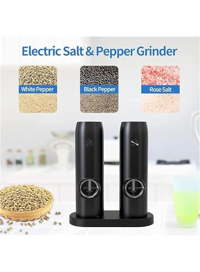 TRASSLE Electric Salt and Pepper Grinder Set with USB Rechargeable Base Refillable Spices Automatic Grinding Shaker Set, Adjustable Coarseness, Suitable for BBQ Restaurant Kitchen Black  - Image 2