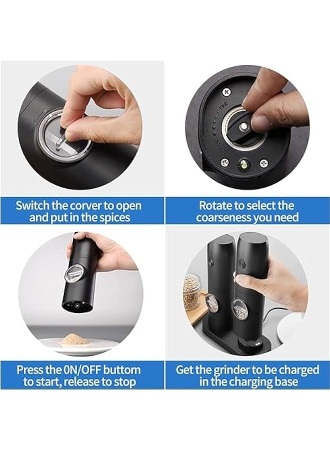 TRASSLE Electric Salt and Pepper Grinder Set with USB Rechargeable Base Refillable Spices Automatic Grinding Shaker Set, Adjustable Coarseness, Suitable for BBQ Restaurant Kitchen Black  - Image 3