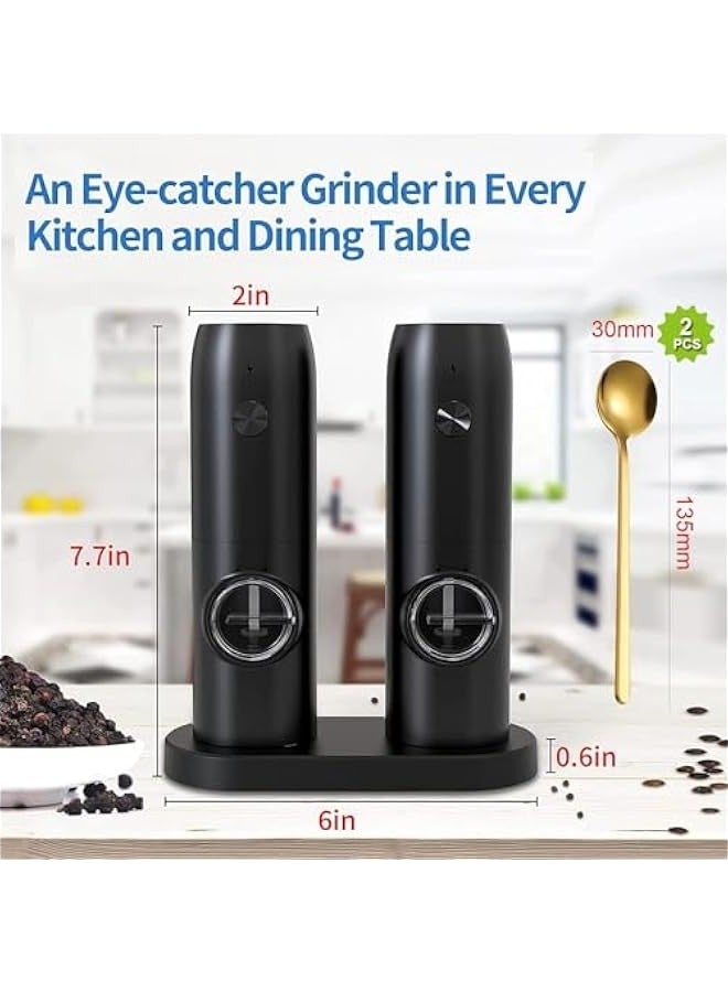 TRASSLE Electric Salt and Pepper Grinder Set with USB Rechargeable Base Refillable Spices Automatic Grinding Shaker Set, Adjustable Coarseness, Suitable for BBQ Restaurant Kitchen Black  - Image 5