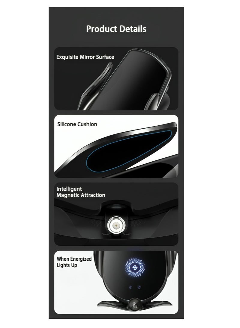 XXAAN - 15W Wireless Car Charger & Phone Holder with Auto Clamping | 360° Rotation | Compatible with MagSafe Enabled iPhone 14/13/12, Samsung Galaxy S23/S22 & More Cable And Charger Included - Image 1