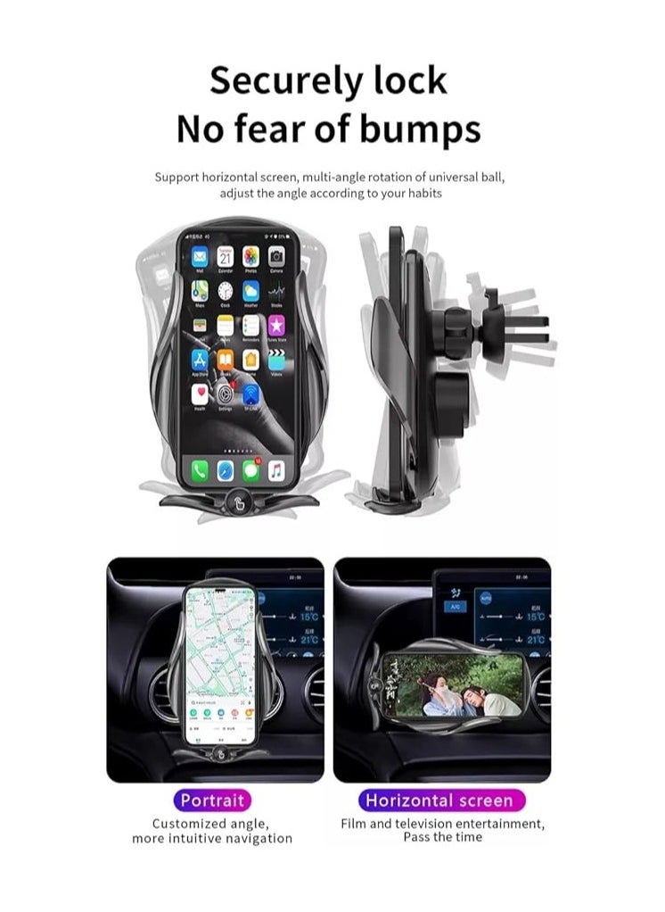XXAAN - 15W Wireless Car Charger & Phone Holder with Auto Clamping | 360° Rotation | Compatible with MagSafe Enabled iPhone 14/13/12, Samsung Galaxy S23/S22 & More Cable And Charger Included - Image 1