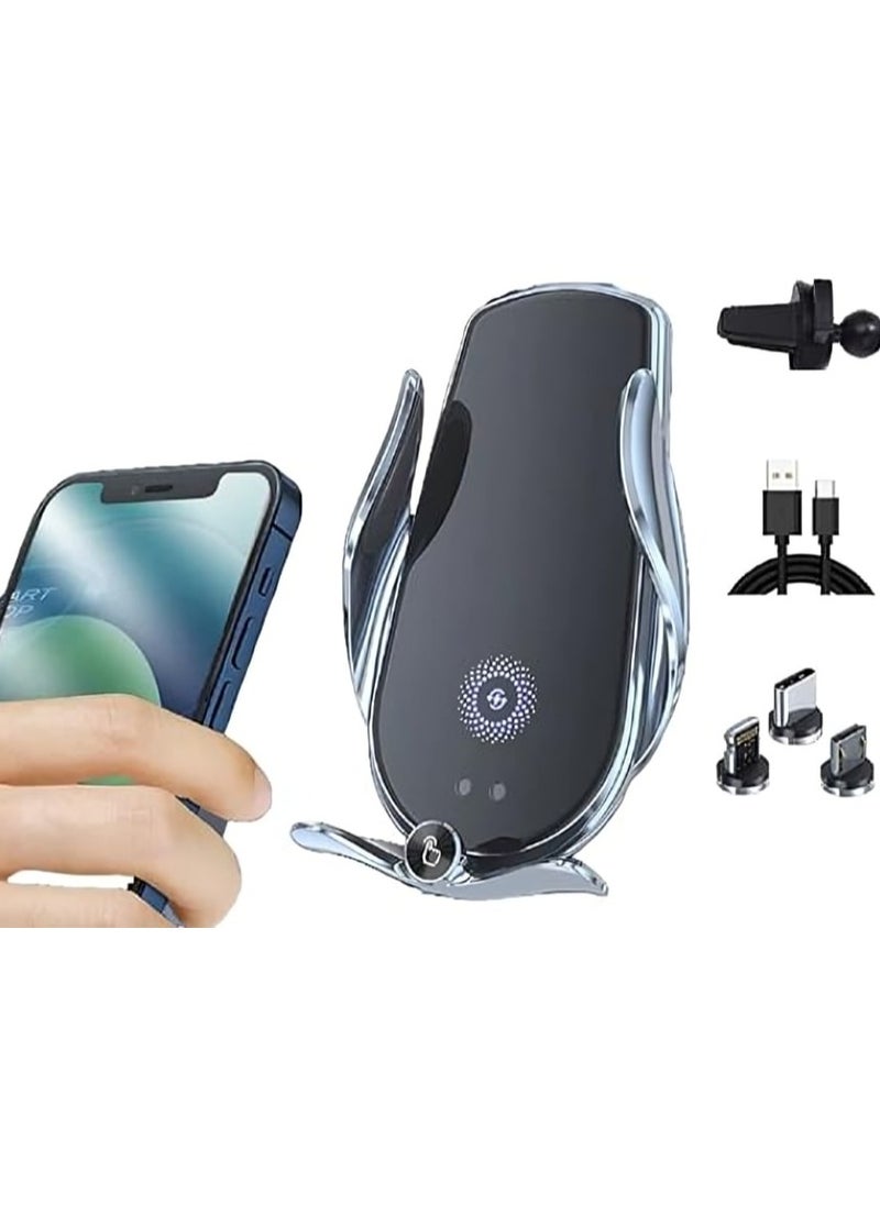 XXAAN - 15W Wireless Car Charger & Phone Holder with Auto Clamping | 360° Rotation | Compatible with MagSafe Enabled iPhone 14/13/12, Samsung Galaxy S23/S22 & More Cable And Charger Included - Image 1