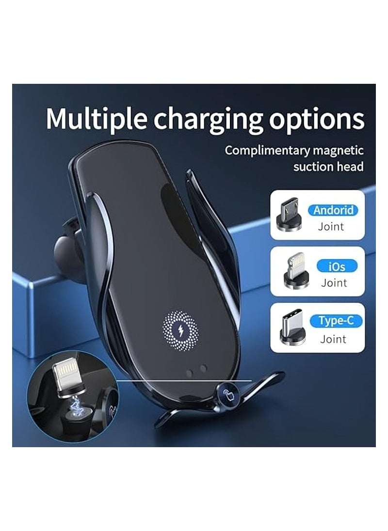XXAAN - 15W Wireless Car Charger & Phone Holder with Auto Clamping | 360° Rotation | Compatible with MagSafe Enabled iPhone 14/13/12, Samsung Galaxy S23/S22 & More Cable And Charger Included - Image 1