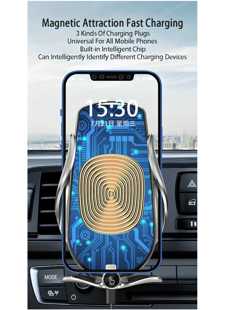 XXAAN - 15W Wireless Car Charger & Phone Holder with Auto Clamping | 360° Rotation | Compatible with MagSafe Enabled iPhone 14/13/12, Samsung Galaxy S23/S22 & More Cable And Charger Included - Image 1