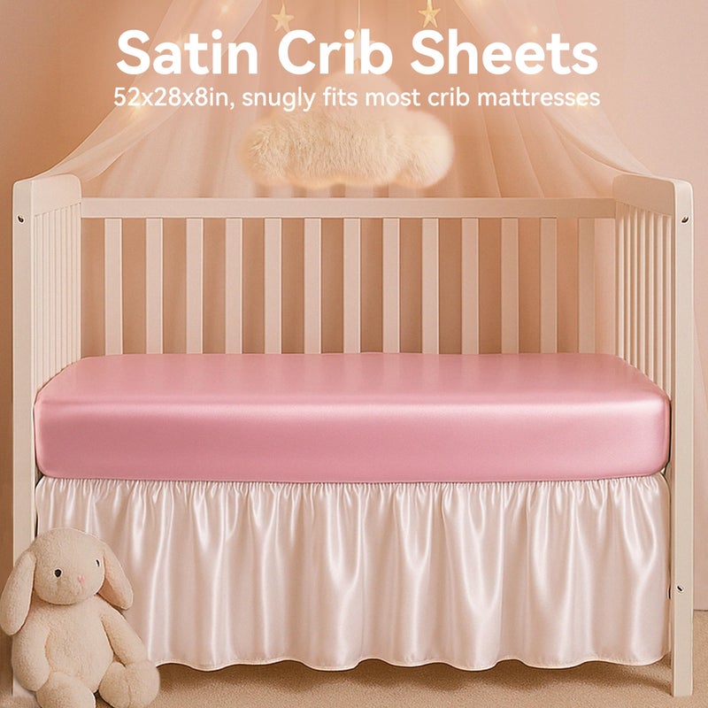 Pro Goleem Satin Soft Crib Sheet Great for Baby with Sensitive Hair Silky Baby Sheet Pink 52â€™â€™x28â€™â€™x8â€™â€™ Fitted Sheet for Girls - Image 2