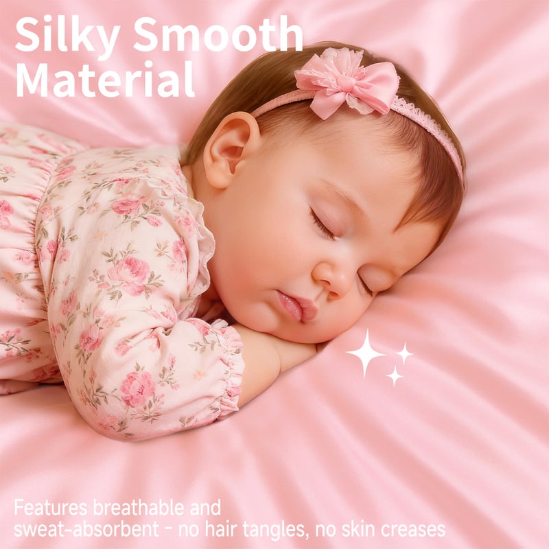 Pro Goleem Satin Soft Crib Sheet Great for Baby with Sensitive Hair Silky Baby Sheet Pink 52â€™â€™x28â€™â€™x8â€™â€™ Fitted Sheet for Girls - Image 4
