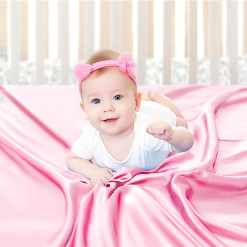 Pro Goleem Satin Soft Crib Sheet Great for Baby with Sensitive Hair Silky Baby Sheet Pink 52â€™â€™x28â€™â€™x8â€™â€™ Fitted Sheet for Girls - Image 1